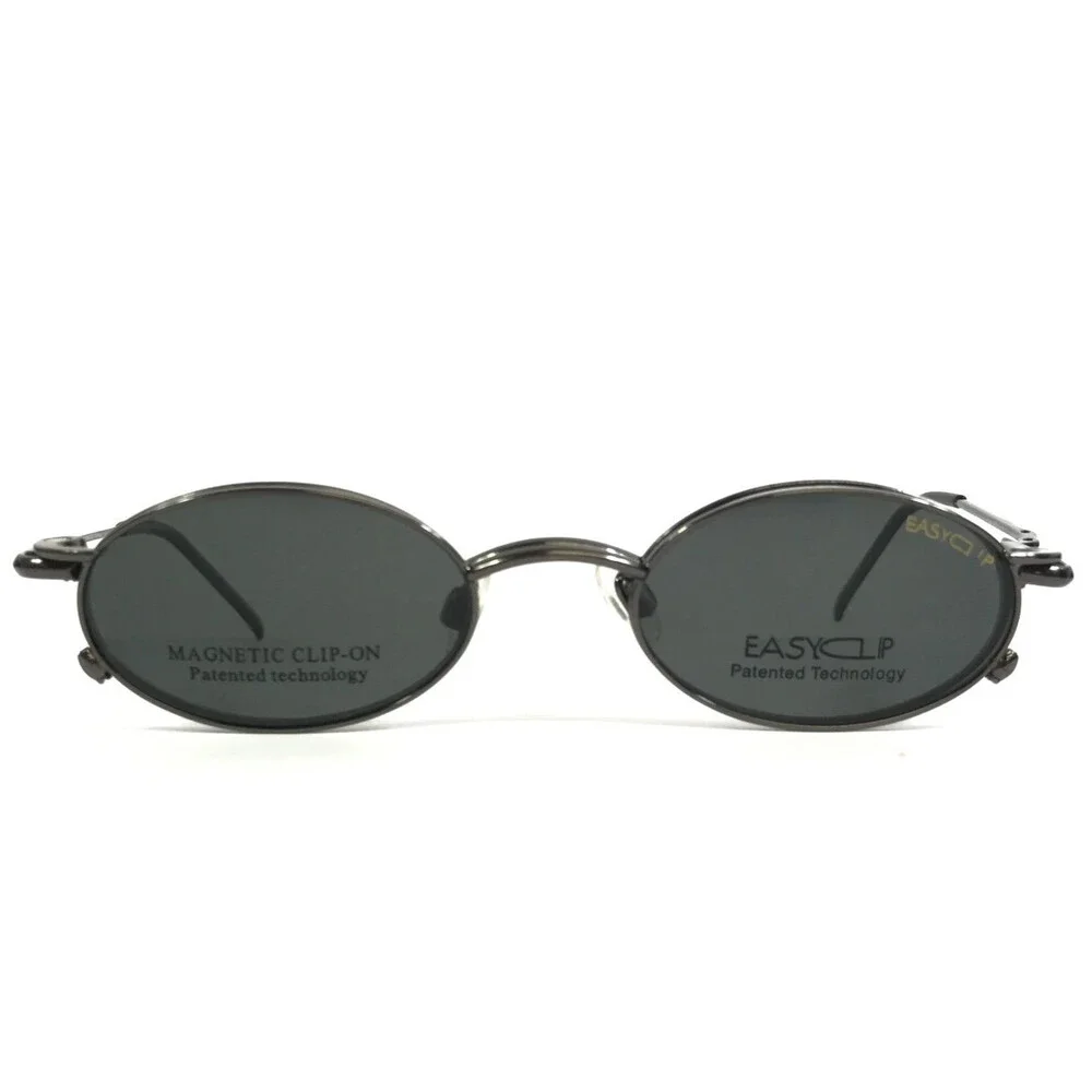 Easyclip Small Eyeglasses Frames ENTRY 091 Gunmetal w Magnetic Clip-on 46-19-135